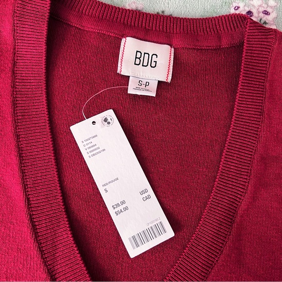 UO BDG Maroon Knit Open Front Sweater Vest - Picture 3 of 8